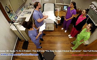 Partisan Nurses Lenna Lux, Angelica Cruz, & Reina Practice Examining Each Other 1st Day of Clinicals Under Watchful Eye Of Doctor Tampa & Meticulousness Lilith Rose @ GirlsGoneGyno.com The New Nurses Clinical Experience