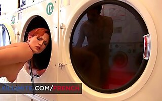 Laundromat sex with French redhead hot girl